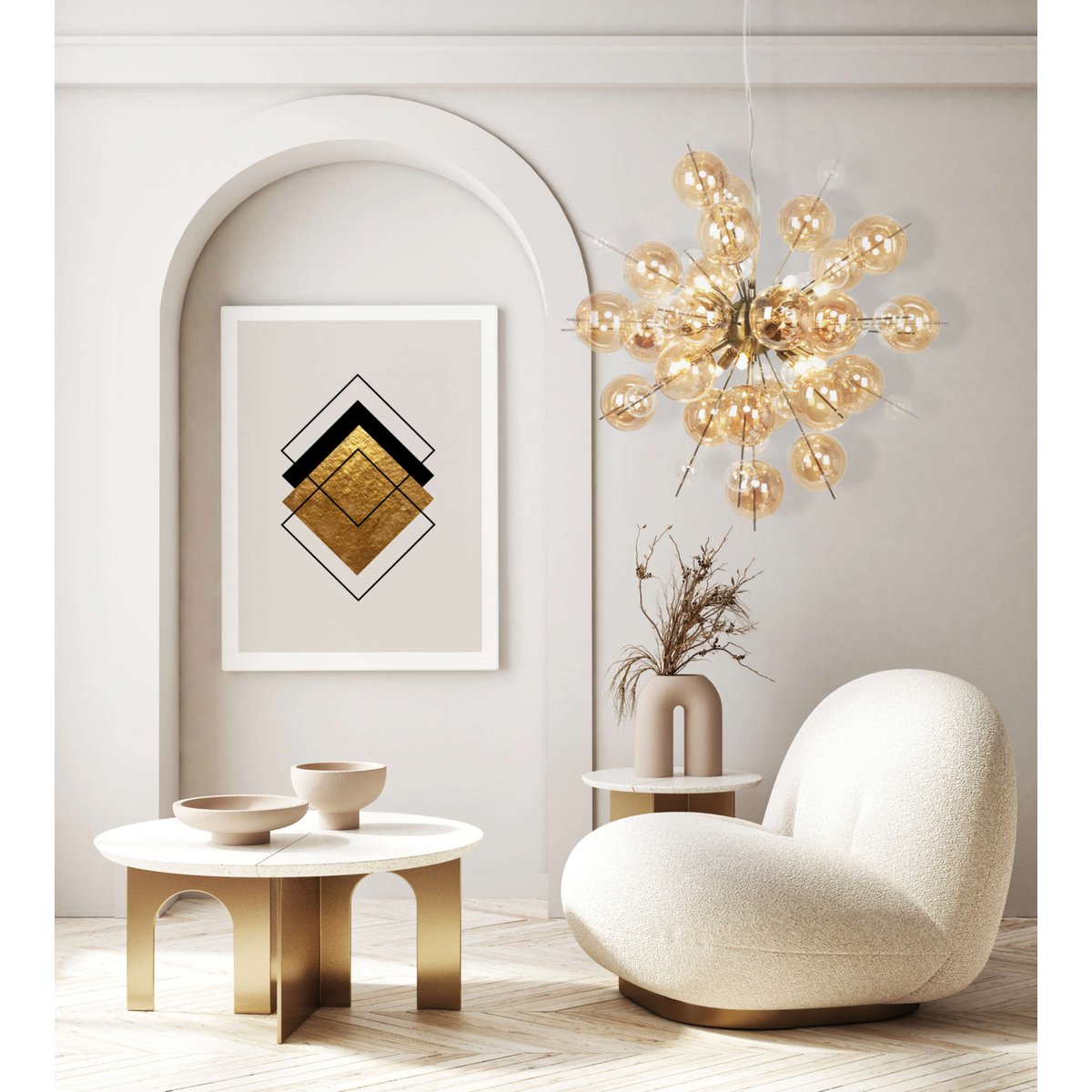 Hanger lamp "explosie" barnsteen gemaakt van metaal en glas, G9 -versies, hangende lamp voor eetkamer, woonkamer, gang of kantoor, hangende lamp ØCA. 65 cm