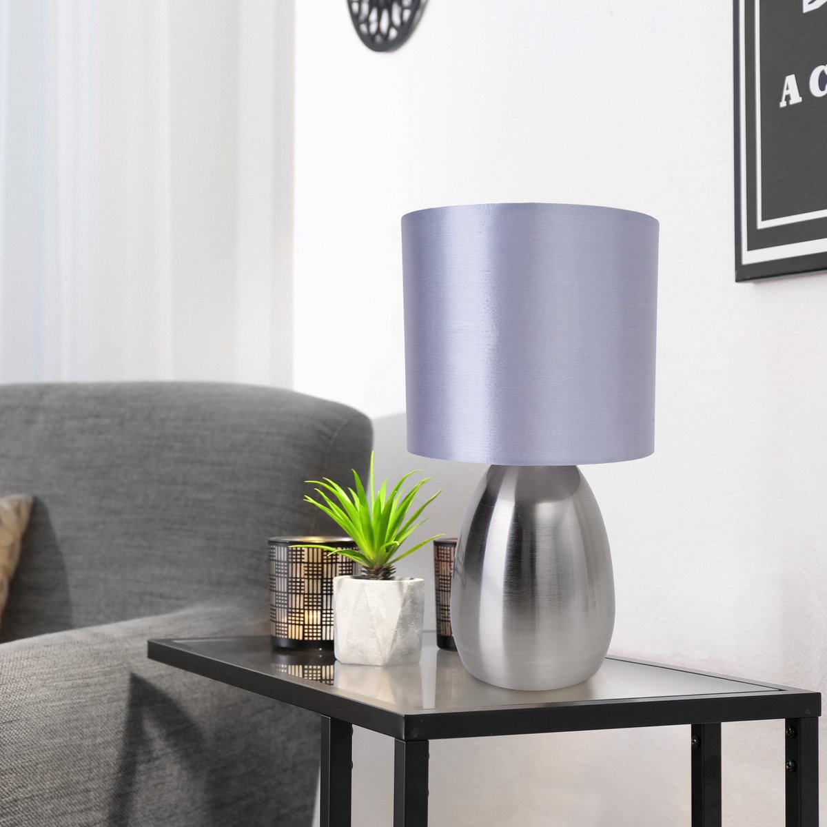 Tafellamp "Aurum" 33 cm hoog in stalen blank/grijs, gemaakt van metaal en textiel, met E14-aansluiting, verlichting voor eetkamer, woonkamer, gang of kantoor