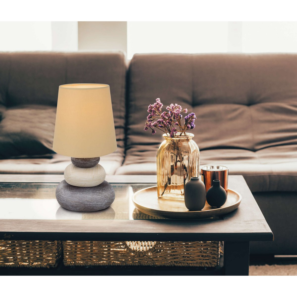 Keramische tafellamp "Stoney", tafellamp gemaakt van keramiek, natuur, met E14 -versie, tafellamp voor eetkamer, woonkamer, gang of kantoor, of als een bedlamp, 31 cm hoog