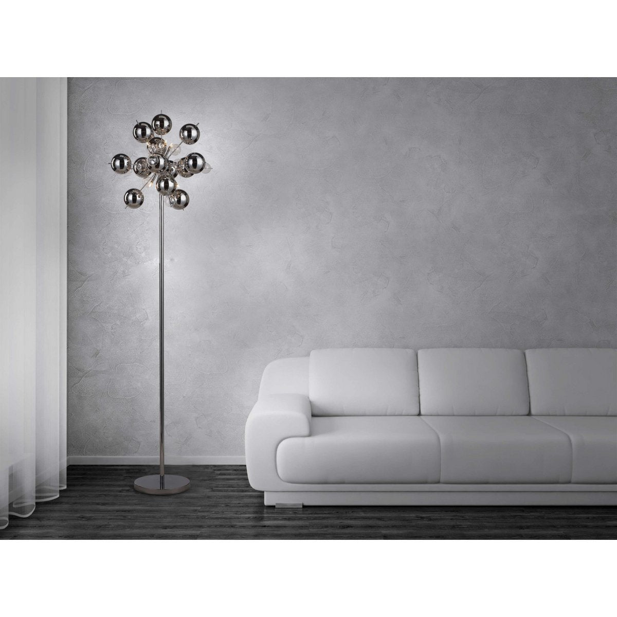 Staande lamp "explosie" in chroom, vloerlamp gemaakt van metaal en glas, chroom, G9, vloerlamp 169 cm hoog