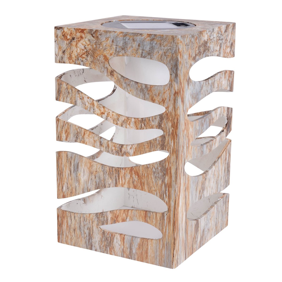 LED Decoratief-Solar Light "Hilda", 12,3 x 12,3 cm, 20 cm hoog, gemaakt van hoogwaardige plastic, bruin-beige marmeren afwerking, geïntegreerde LED, warm wit