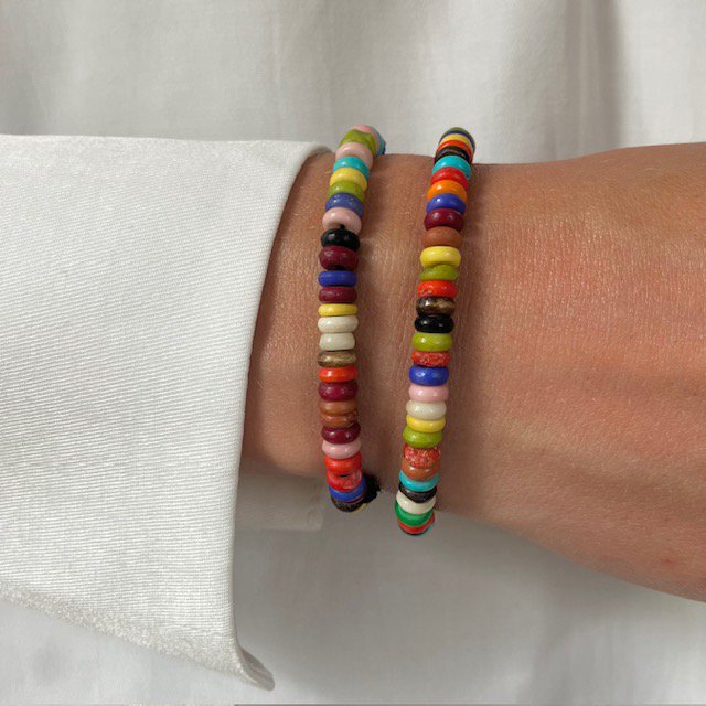 Luna -Leena armband gerecycled gerecycled kralen Multicolored - One Size Stretch Adult - Handmade van bestaande armbanden van Nepal
