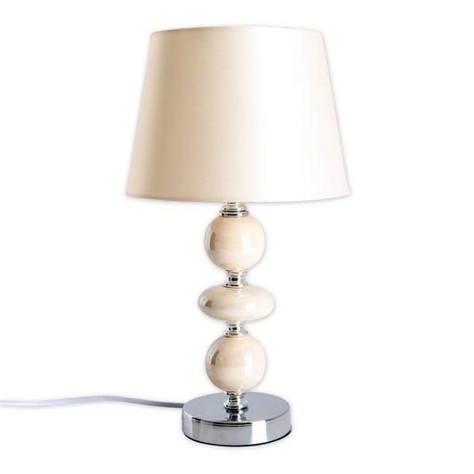 Keramische tafellamp "Araga" 36 cm hoog, tafellamp gemaakt van metaal, keramiek, met tekstbladen, beige, met E14 -aansluiting, verlichting voor eetkamer, woonkamer, gang of kantoor
