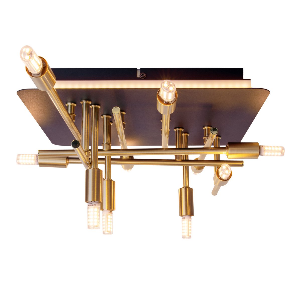 LED -plafondlamp "Ancona" met achtergrondverlichting gemaakt van metaal in zwart en messing, G9 -versies, lamp voor woonkamer, eetkamer, gang en kantoor, ca.