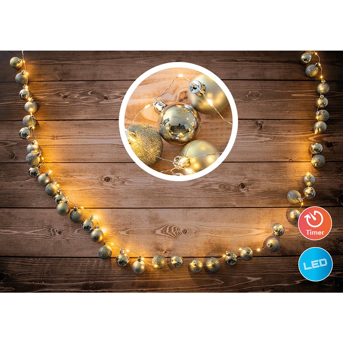 LED Outdoor Christmas Light Chain L: 250 cm goud