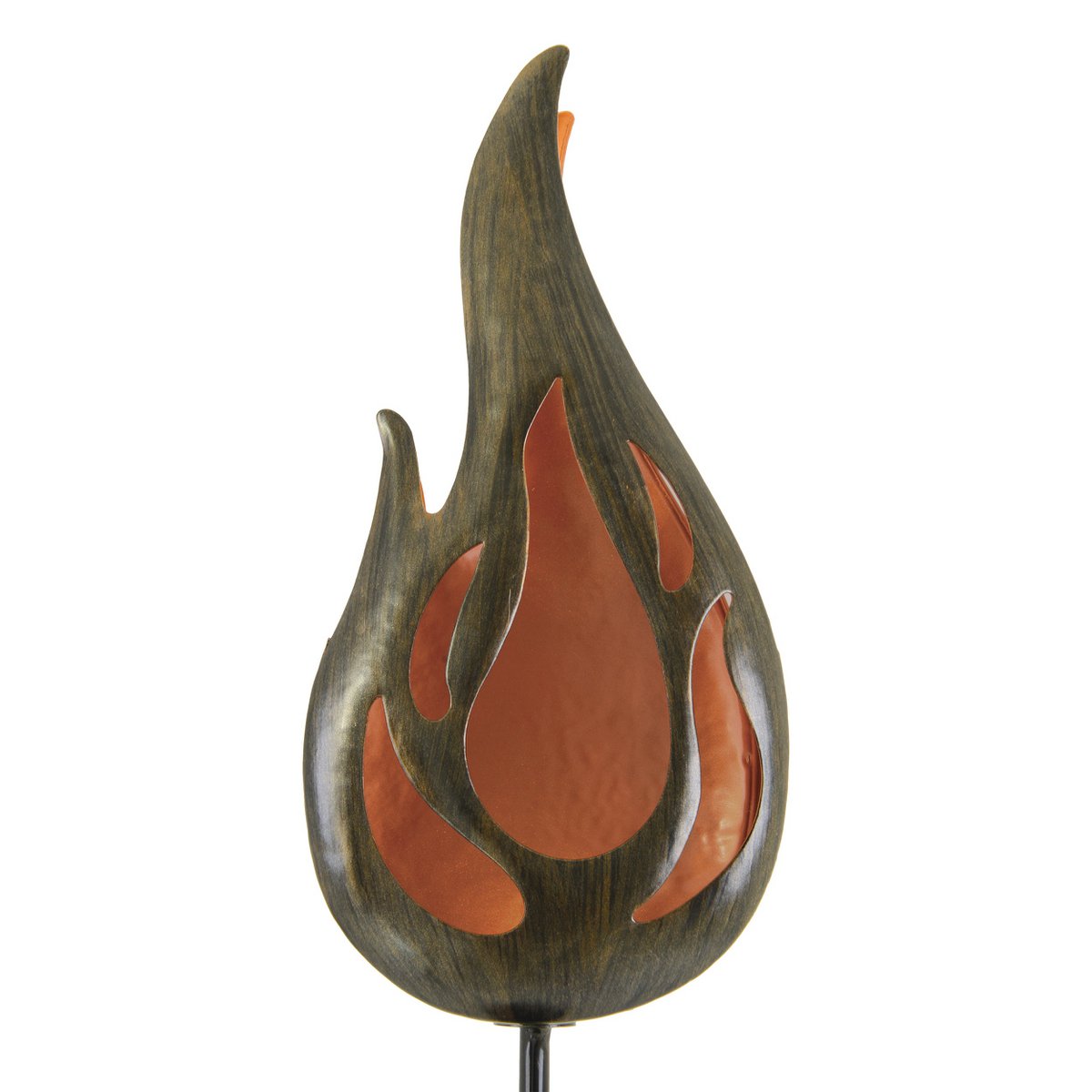 Led Solar Earth Skeer "Flame" aan de buitenkant van de grond Skeer gemaakt van bronzen gekleurd metaal en plastic, met geïntegreerde LED