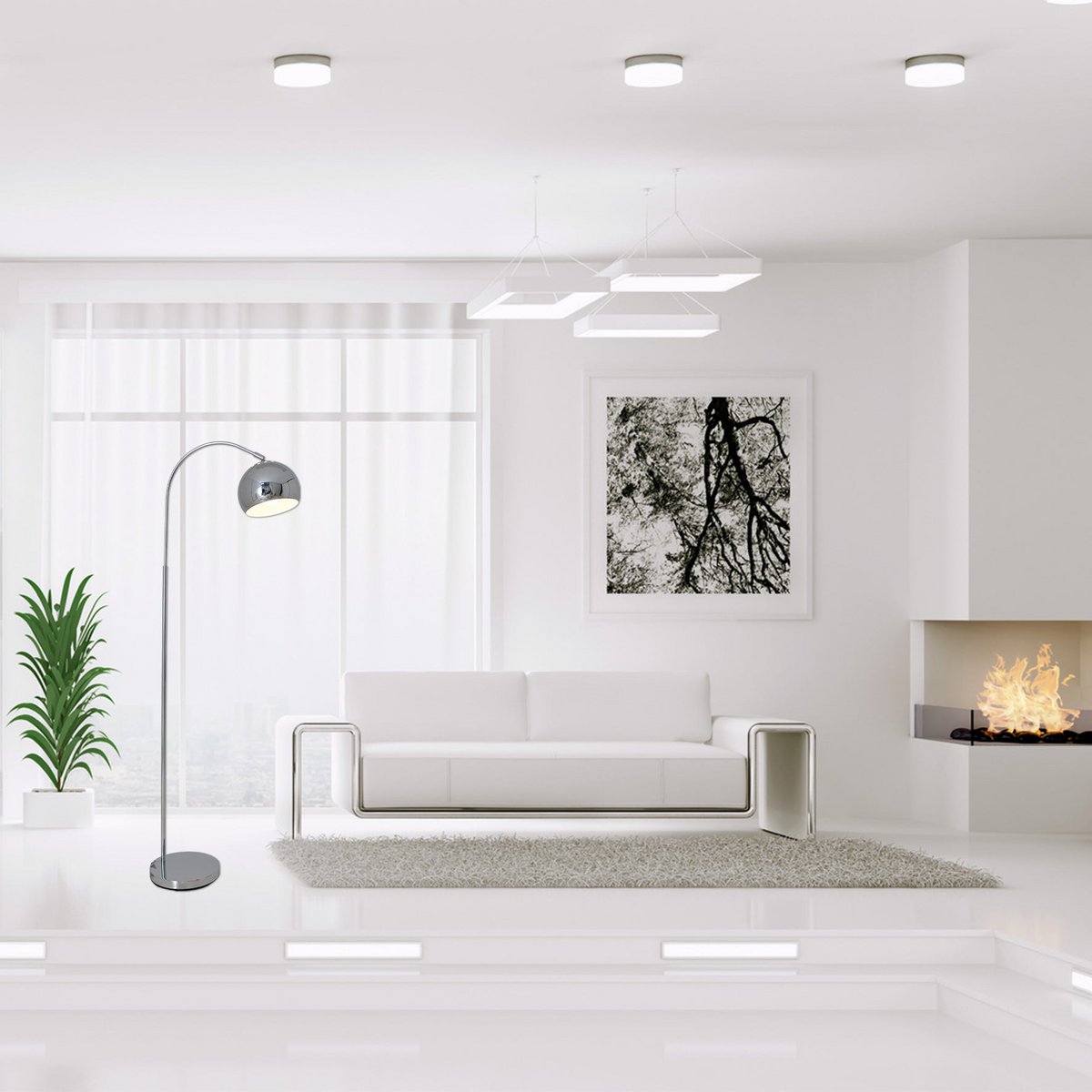 Staande lamp "stijl", retro klassieke vloerlamp met boog gemaakt van chroomkleurig metaal met, E27-aansluiting, 146 cm hoog, ideaal voor eetkamer, woonkamer en kantoor.