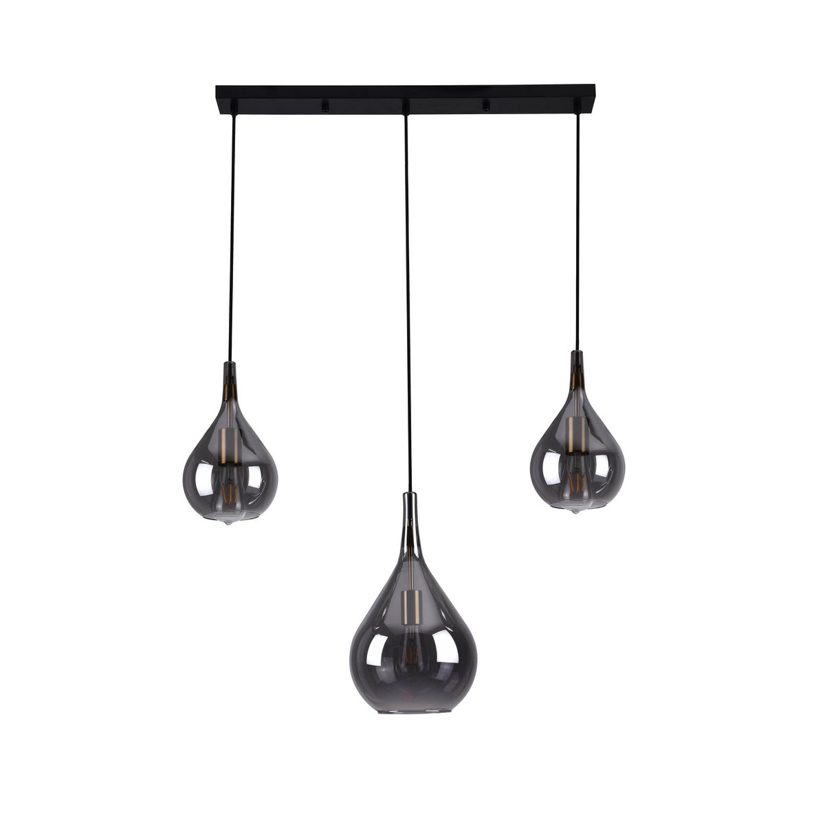 3-be hanglamp "Gota", retro klassieke hanglamp gemaakt van zwart rookglas met E27-frames, 88 cm lang, 150 hoog, ideaal voor eetkamer, woonkamer en keuken.