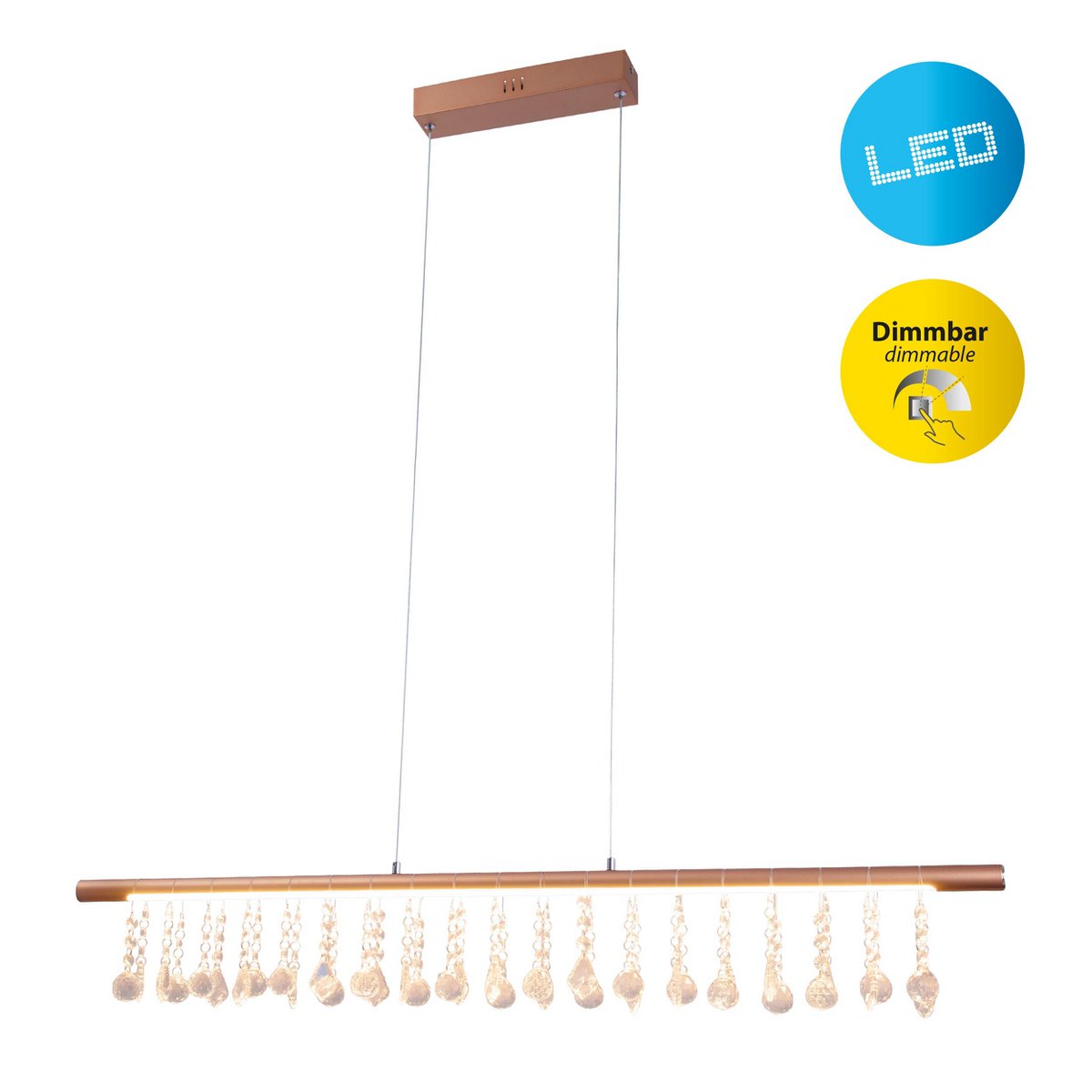 Led hanglamp "nobilis" lengte ongeveer 100 cm, gemaakt van metaal en plastic in goud, met stevig geïnstalleerde LED's, verlichting voor woonkamer, eetkamer of kantoor