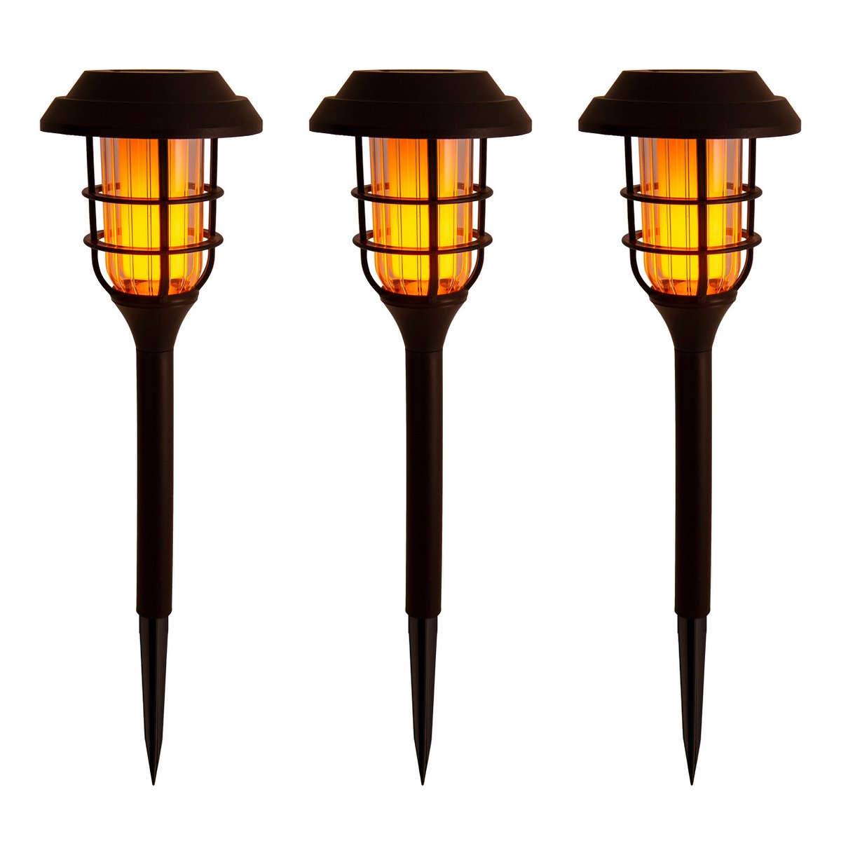 3 Set LED Outdoor Earth Spit 34 cm High, Skeer gemaakt van zwart plastic met geïntegreerde LED, zonnelampje voor buiten