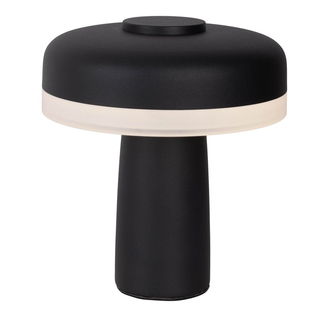 Draadloos tabletlicht "pilu", 16,5 cm hoog, boven Ø van 15 cm, metaal in zwart, wit plastic, geïntegreerde LED's, 280 lumen, dimbaar door aanraaksensor, warm wit wit