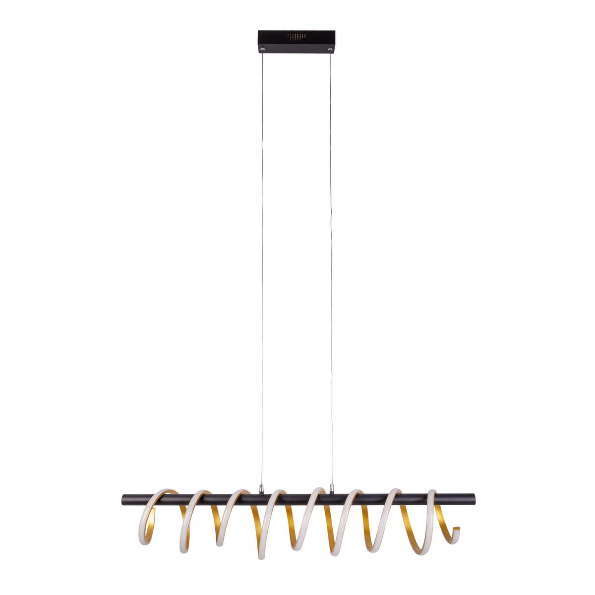 LED -hanglamp "Belleza", moderne metalen hanglamp en plastic zwart, goud en wit, met stevig ingebouwde LED's, 100 cm lang. De ideale verlichting voor woonkamer, eetkamer of keuken.