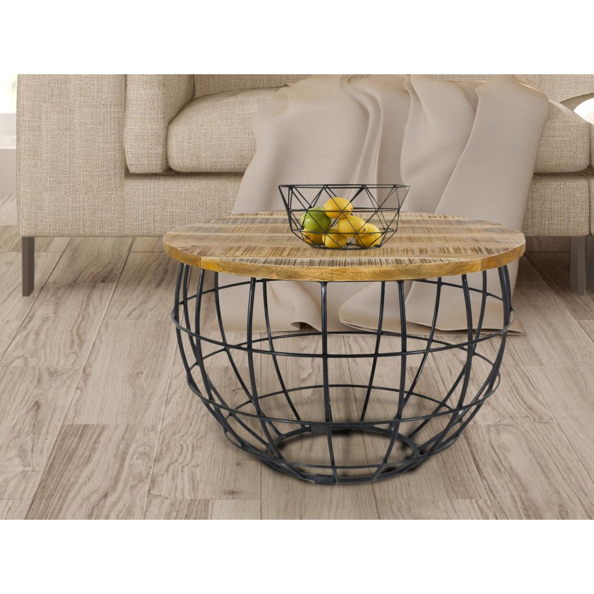 Bijzettafel Duurzame salontafel Woonkamer Tafel Ronde Lexington Ø 55 cm Metalen frame Solid