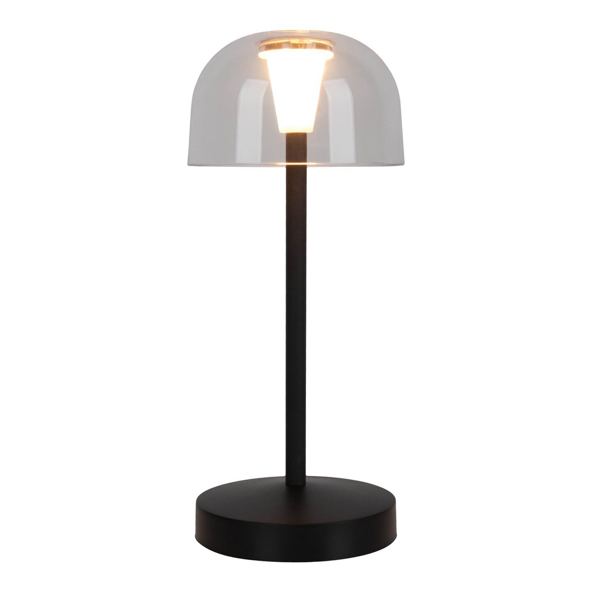 2 Set LED Battery Table Light "Gomba" voor buiten en binnen, gemaakt van metaal en plastic in zwart, 18,5 cm hoog