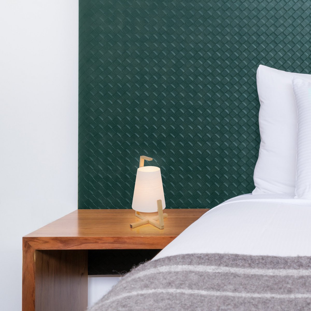 Bamboo -tafellamp met plastic scherm "Shoji", met bamboe frame, natuur en wit, ongeveer 32 cm hoog, E14, voor woonkamer, eetkamer en kantoor