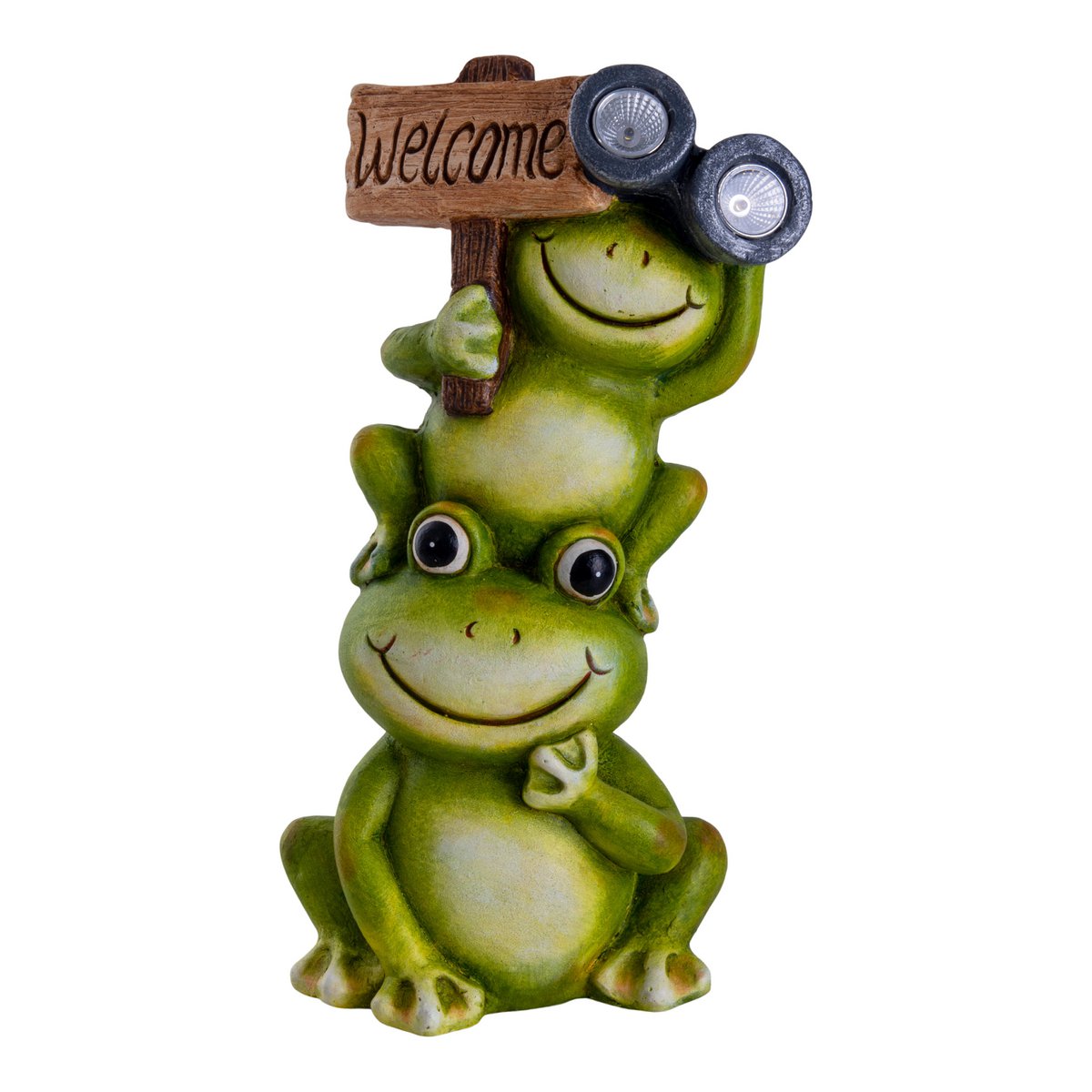 LED ZONNELIJKE LICHT "Kikker" voor terras en tuin, gemaakt van groen plastic met stevig ingebouwde LED's, decoratielamp voor buiten ca. 45 cm hoog