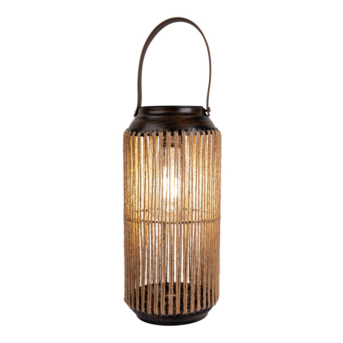 LED ZONNELIJKE LICHT "KORBINIAN" voor tuin en terras, decoratieve lamp gemaakt van metaal met jutespanning in de natuur, LED's stevig geïnstalleerd zonnelamp voor buiten 29 x 13 cm