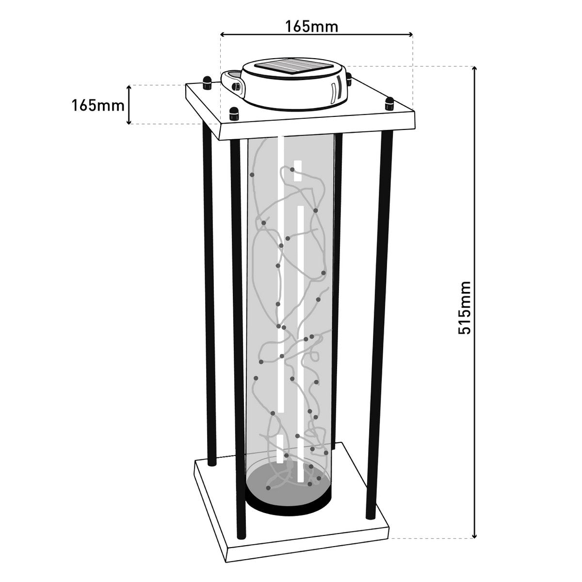 LED ZONNELIJKE LICHT "Fairylight" voor terras en balkon, gemaakt van zwarte metaal en glas, stevig gebouwd -in LED's, decoratielamp voor buiten 51,5 cm hoog