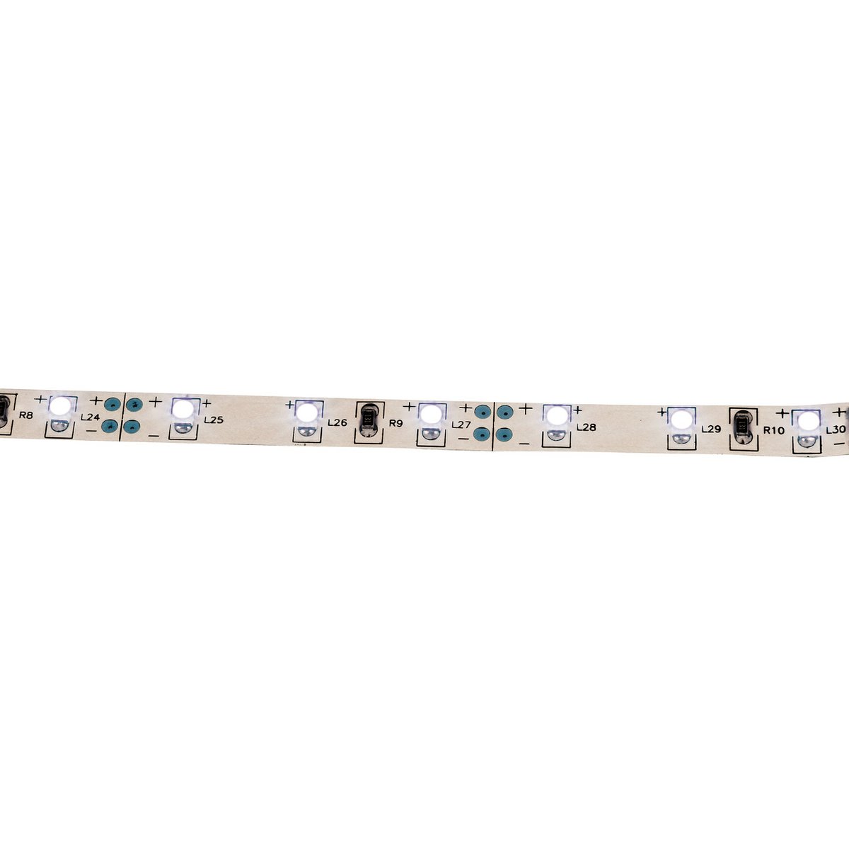 Led "streep" ongeveer 5 m lang, met 2 x 10 cm hoekconnectoren en plug -in voeding; 300 LED's, koud wit.