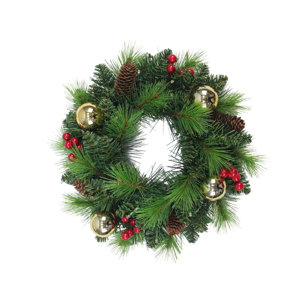 LED Kerstkrans "Noel" Outdoor Decoratie gemaakt van metaal en plastic in groen en goud, met stevig geïnstalleerde LED's