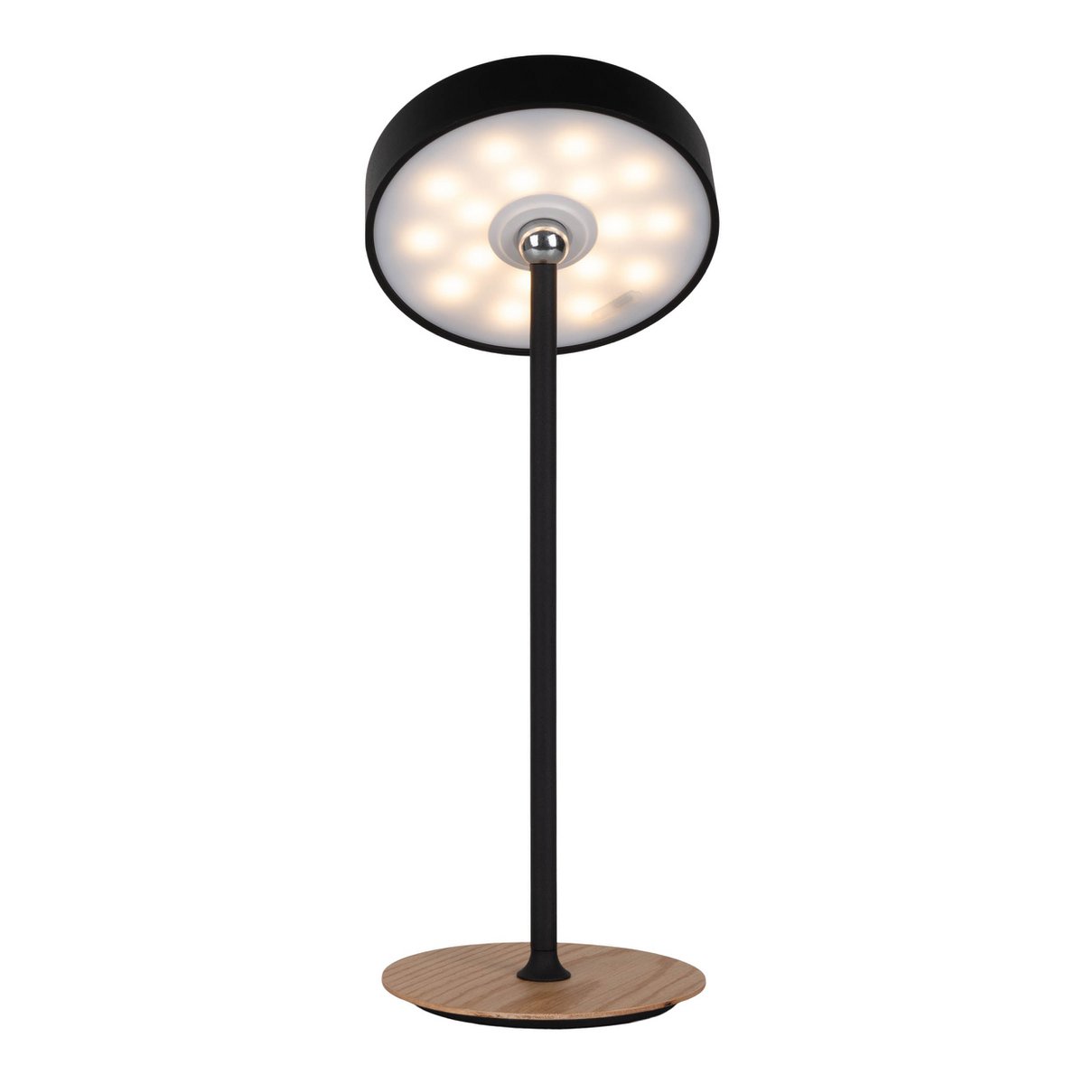 LED -batterijtafellamp magnetisch voor buiten en binnen, gemaakt van metaal en plastic in zwart, 36 cm hoog