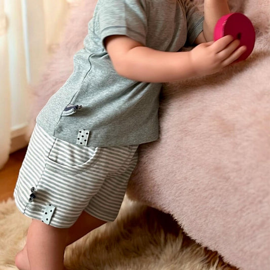 OrganicEra biologische babyshort, aqua gestreept