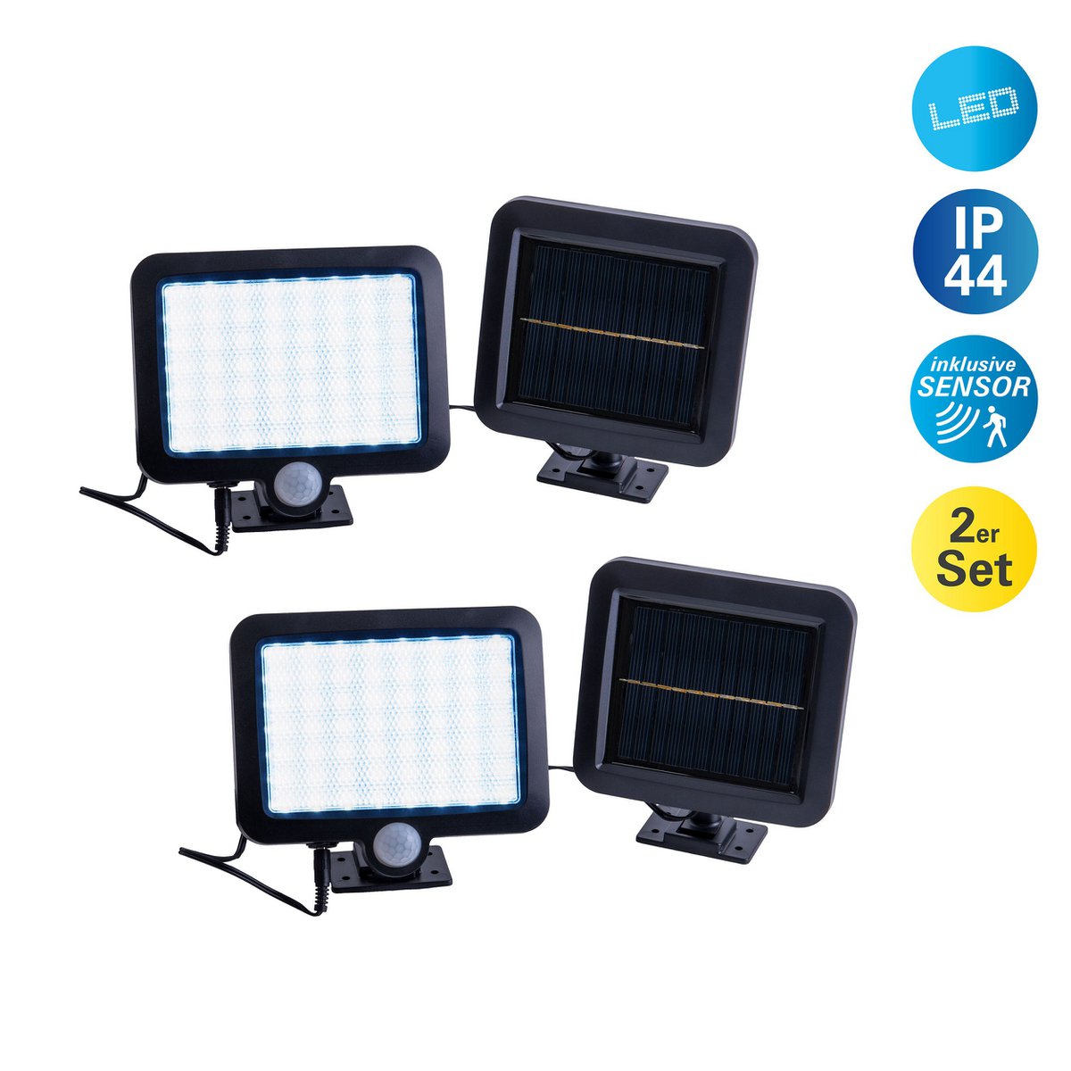 2 Set LED LED Solar Outer Wall Lamp "Pepe", voor buiten, wandlamp - Plastic in zwart, met geïntegreerde LED - wandlampen buiten