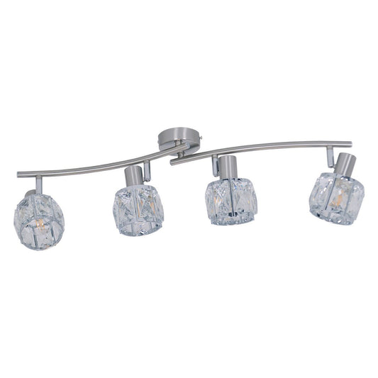 4-geleide plek "Josefa" met E14-versie Filament, metalen plafondlamp en glas in roestvrijstalen look, met E14-versie Filamentlampen inbegrepen, lamp voor woonkamer, eetkamer, gang of gang 70 x 8 cm