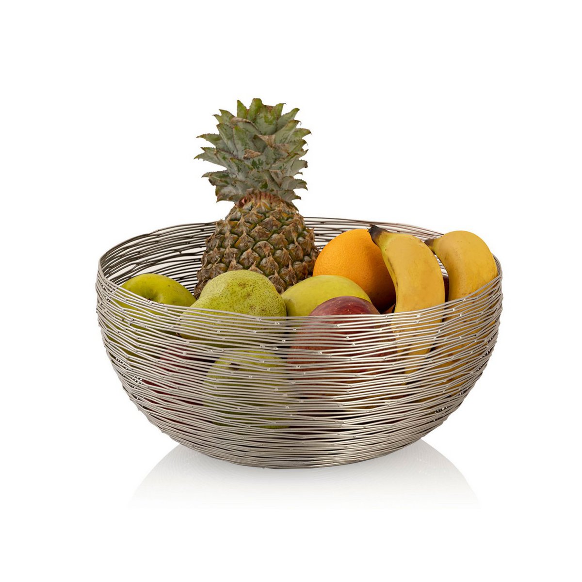 Fruitmand Ø 30 cm H 13 cm broodmand fruitkom metalen ronde zilver of gouden poppen metalen draadstructuur