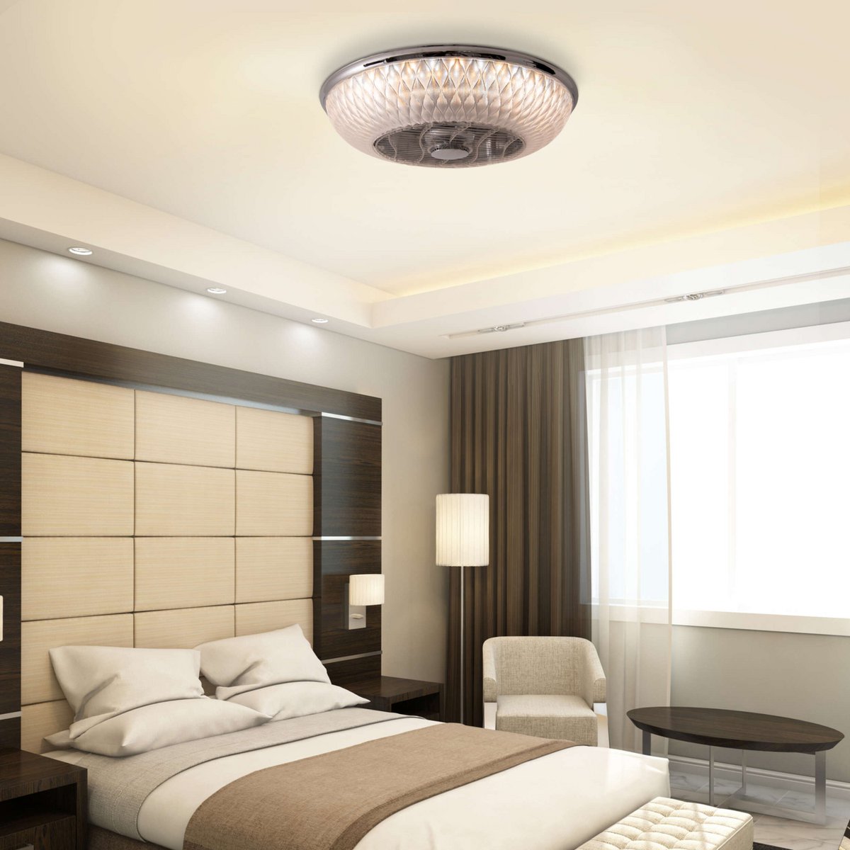 LED -plafondlicht "Viento" met ventilator, gemaakt van metaal en plastic, met geïntegreerde LED's, verlichting voor woonkamers of kantoor