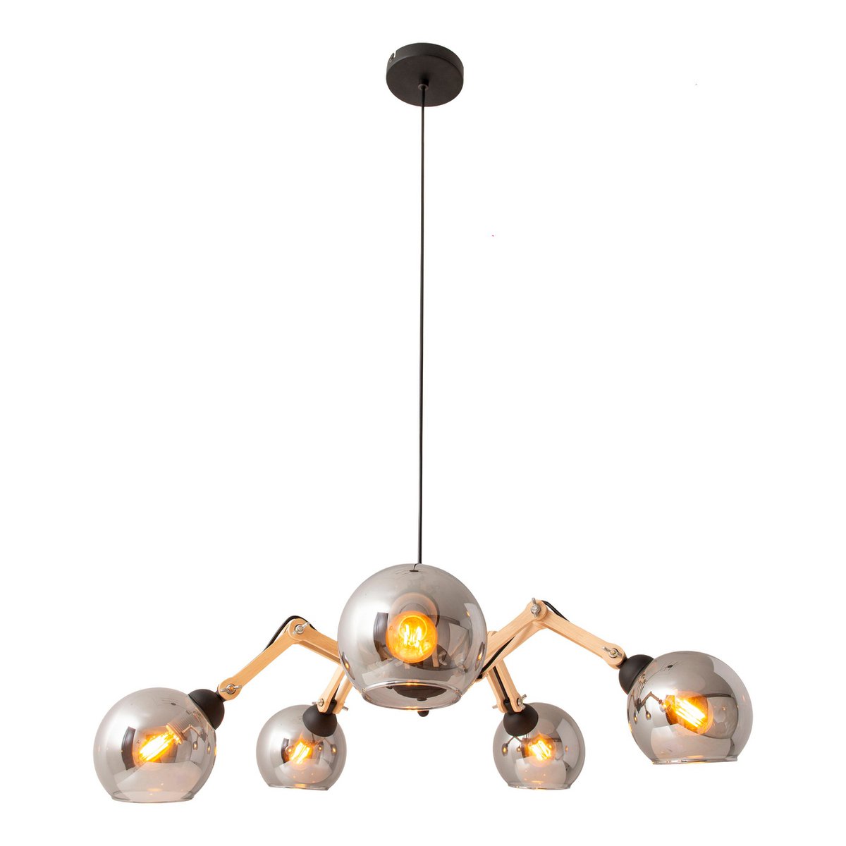 5 glazen hanglamp "soito" hanglamp gemaakt van metaal, glas en rubberen hout, met E14 -aansluiting, voor eetkamer, woonkamer, gang of kantoor, een diameter van 80 cm