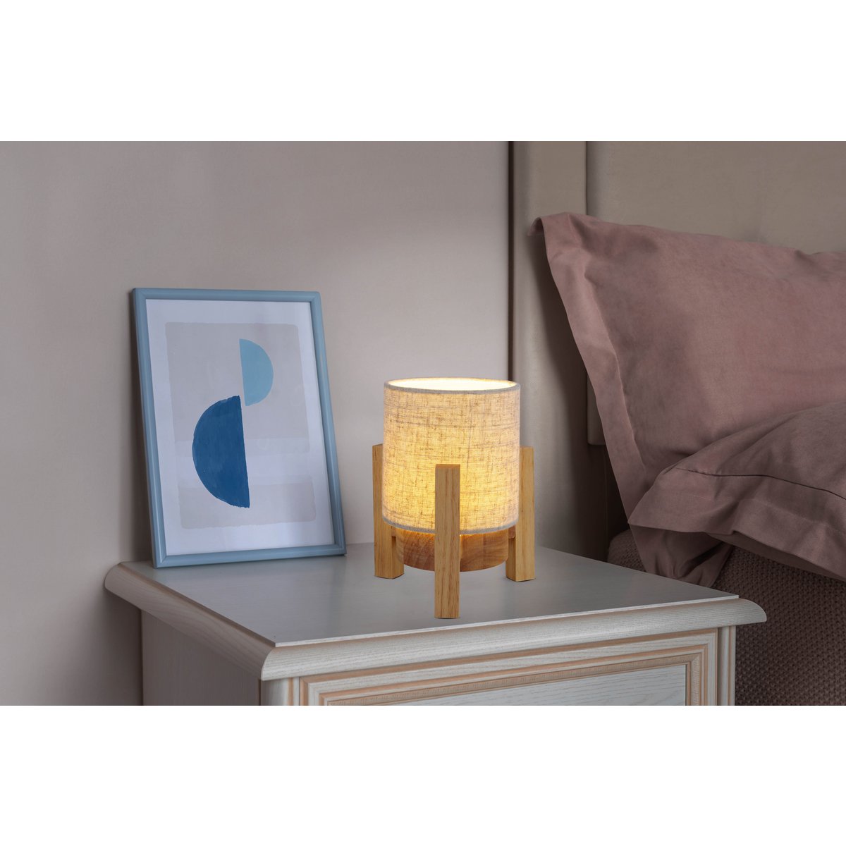 Ackitical Lamp "Madita" 19 cm hoog, in wit/natuur, met geïntegreerde LED, dimbaar met aanraaksensor