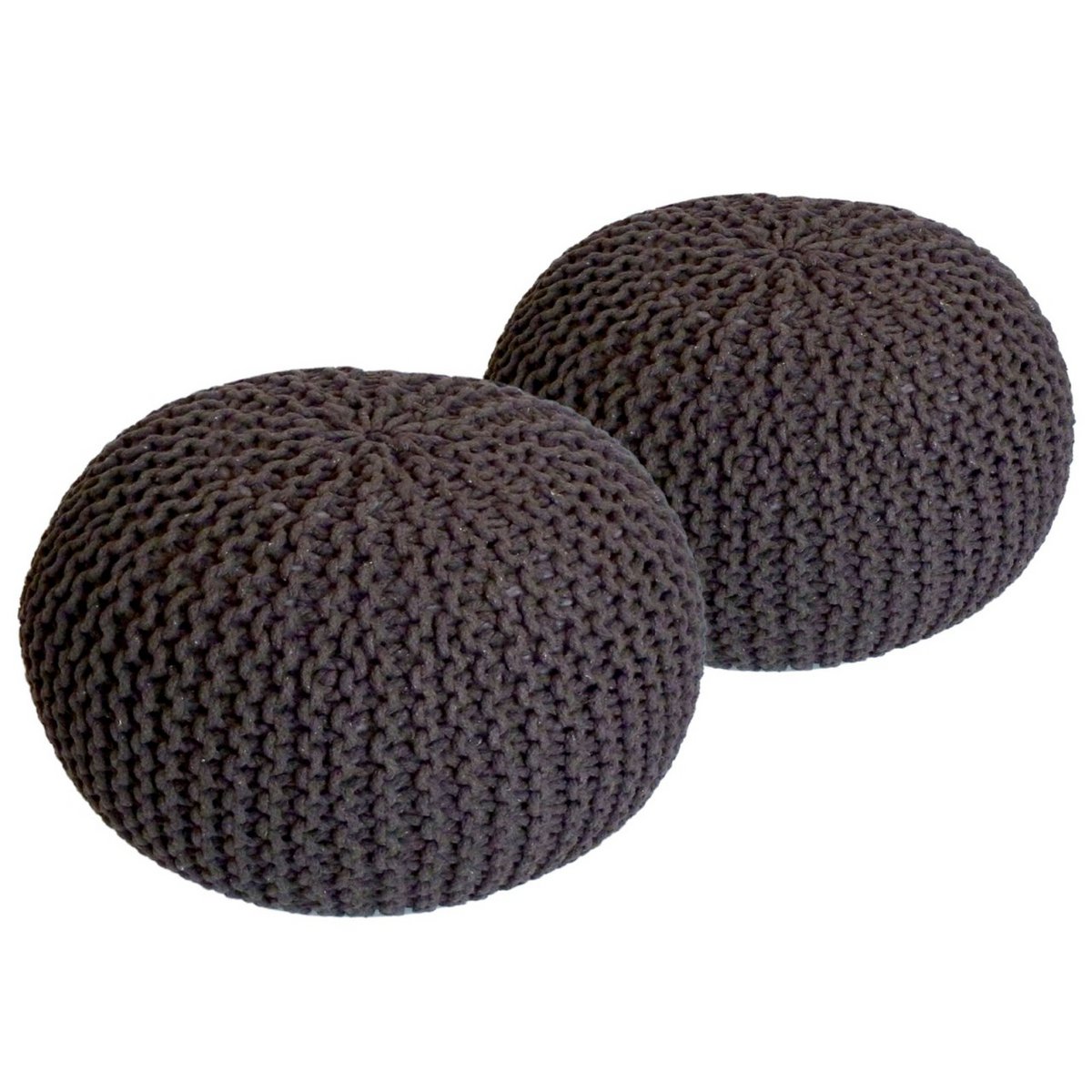 Sitzhocker Pouf SET 2 Stück Ø 55 cm H 37 cm Strickhocker Bodenkissen Grobstrick-Optik nachhaltig