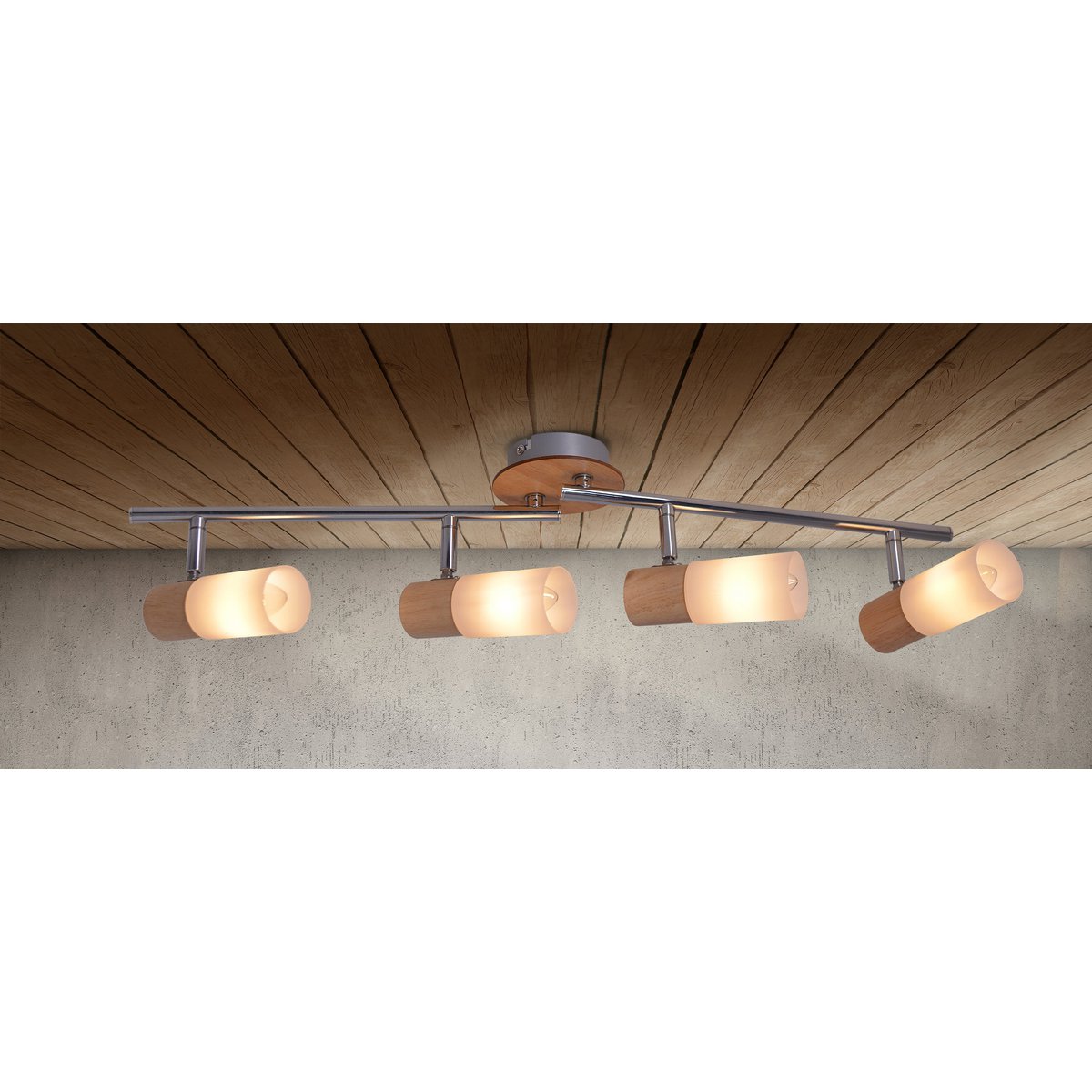 4 Wandplafondspot "Todtnau", metaal, hout en plastic, 60 cm lang