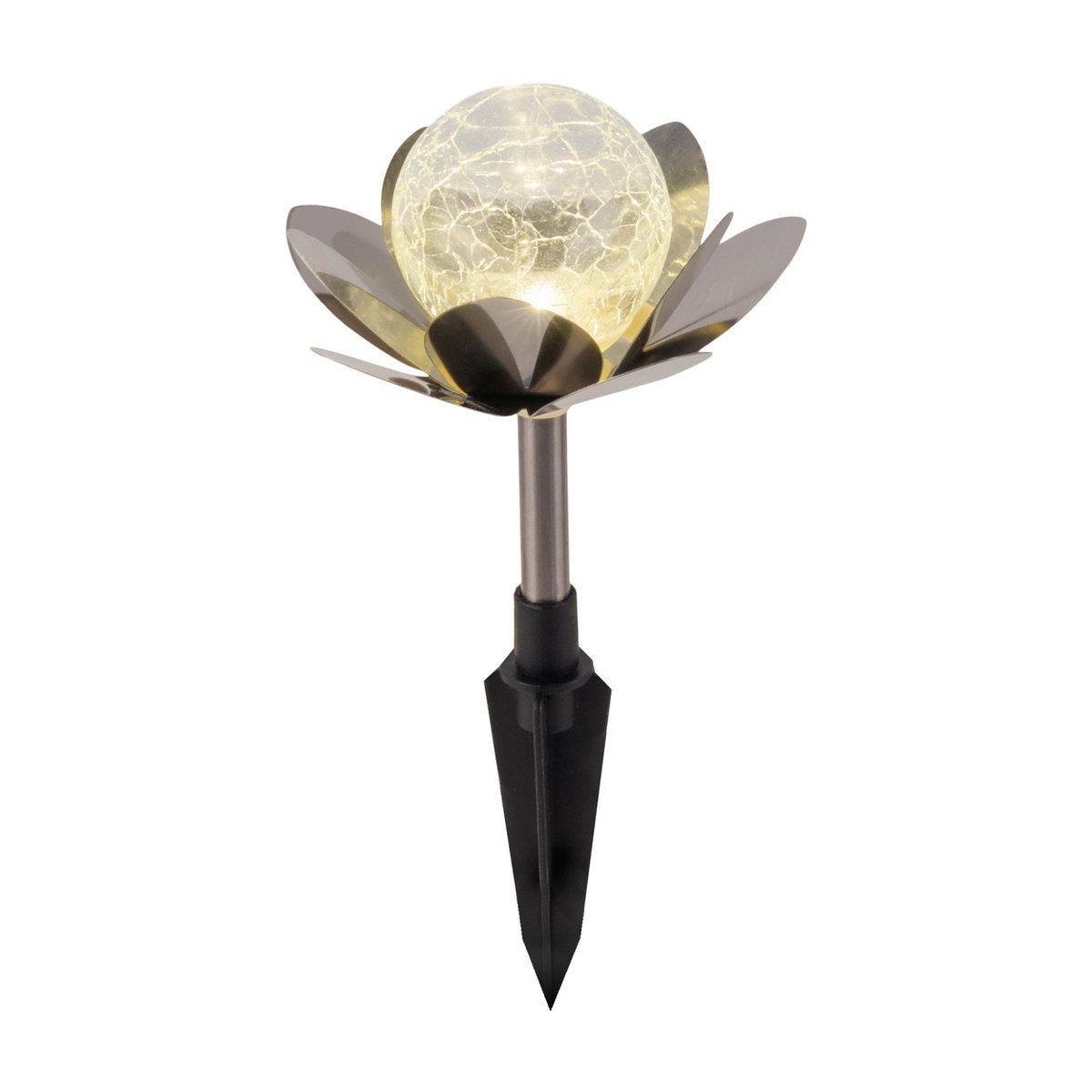 Solar-deco-earthspieß 3 set "lule" Ø ca. 10 cm, ca. 20 cm hoog, roestvrij staal, glas met een knettereffect