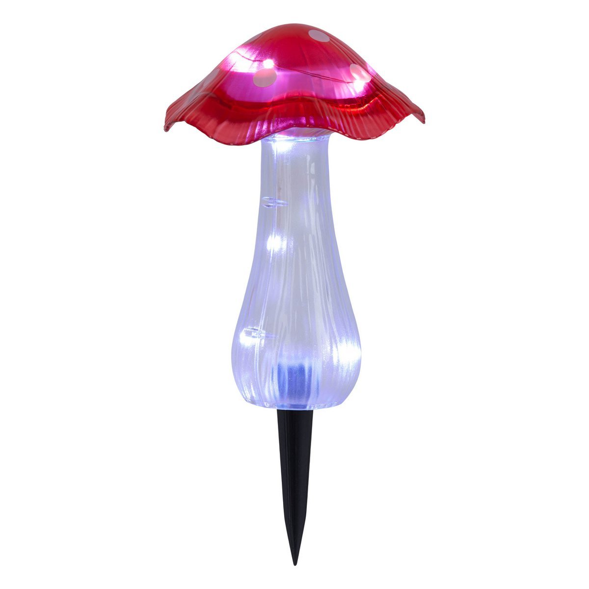 Zonne -decoratieve spiesjes zetten "mantar" Ø 13 cm, 29 cm hoog, transparant plastic in rood, geel en heldere, geïntegreerde LED's, koud wit "