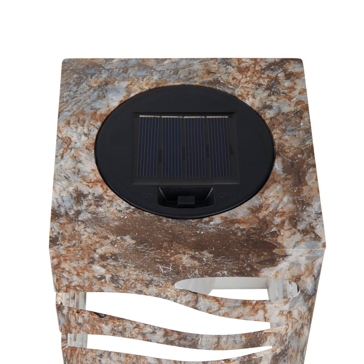 LED Decoratief-Solar Light "Hilda", 12,3 x 12,3 cm, 20 cm hoog, gemaakt van hoogwaardige plastic, bruin-beige marmeren afwerking, geïntegreerde LED, warm wit