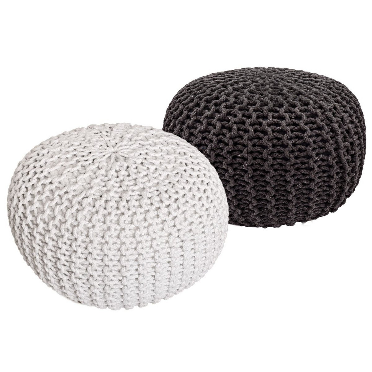 Sitzhocker Pouf SET 2 Stück Ø 55 cm H 37 cm Strickhocker Bodenkissen Grobstrick-Optik nachhaltig