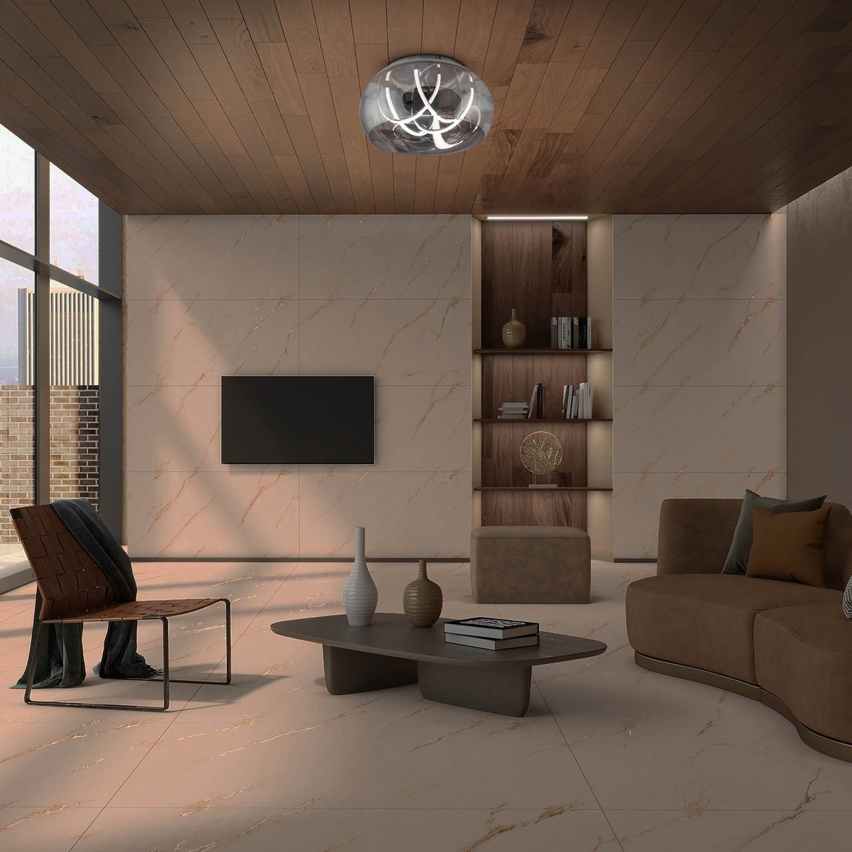 LED -plafondlicht "Malou" Ø 45 cm, 23,5 cm hoog, gemaakt van metaal, rookglas, geïntegreerde LED's, warm wit