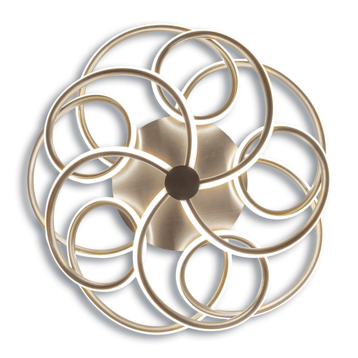 LED-plafondlamp "Rizado" Ø: 57 cm gemaakt van metaal in satijnen nikkel en plastic, met stevig ingebouwde LED's, verlichting voor woonkamers en kantoor.