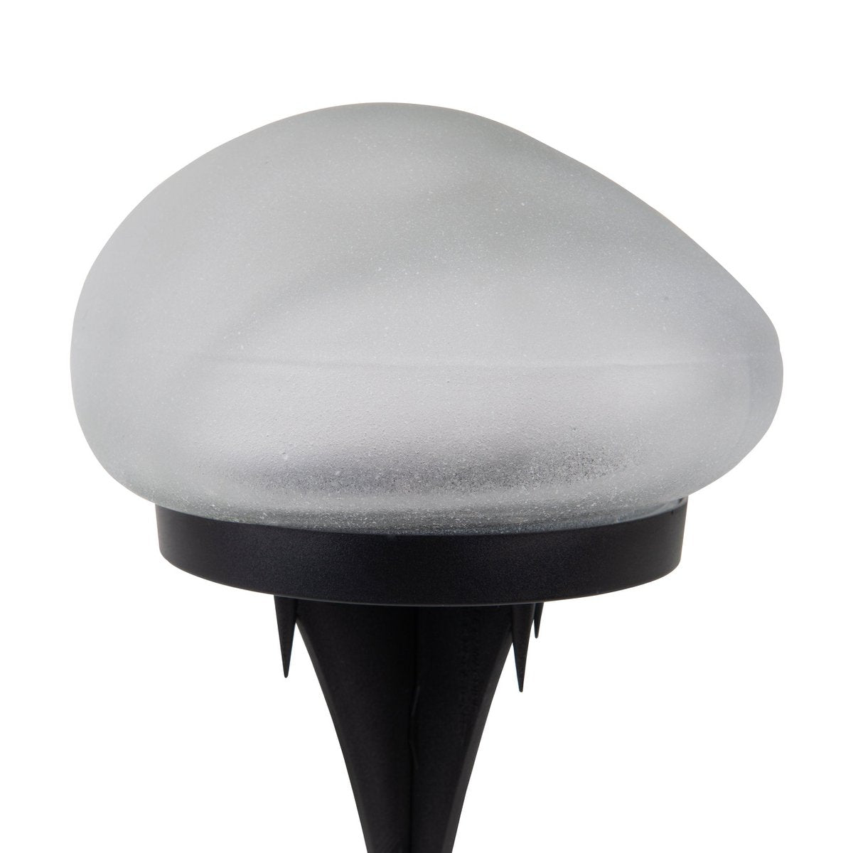 De spiesjes "Guri" 14 x 12 cm, 8,5 cm hoog, zwart plastic, zwaar, transparant glas, geïntegreerde LED's, warm wit