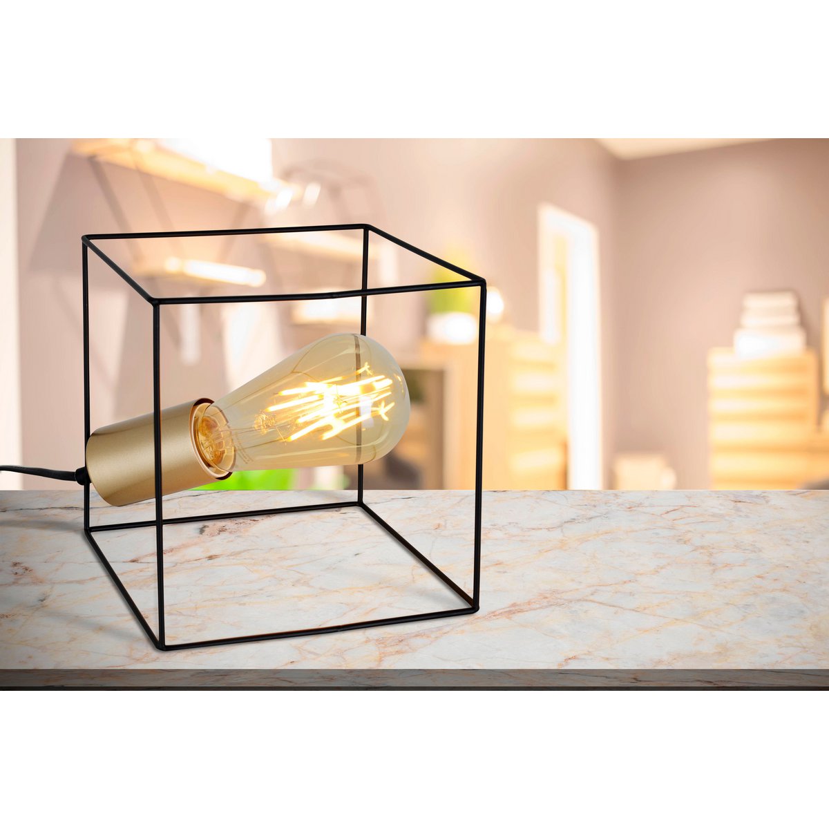 Tafellamp "Canto", tafellamp gemaakt van zwart en goud, E27-Socket-versie, voor eetkamer, woonkamer, gang, kantoor of als een bedlamp, 16 cm hoog