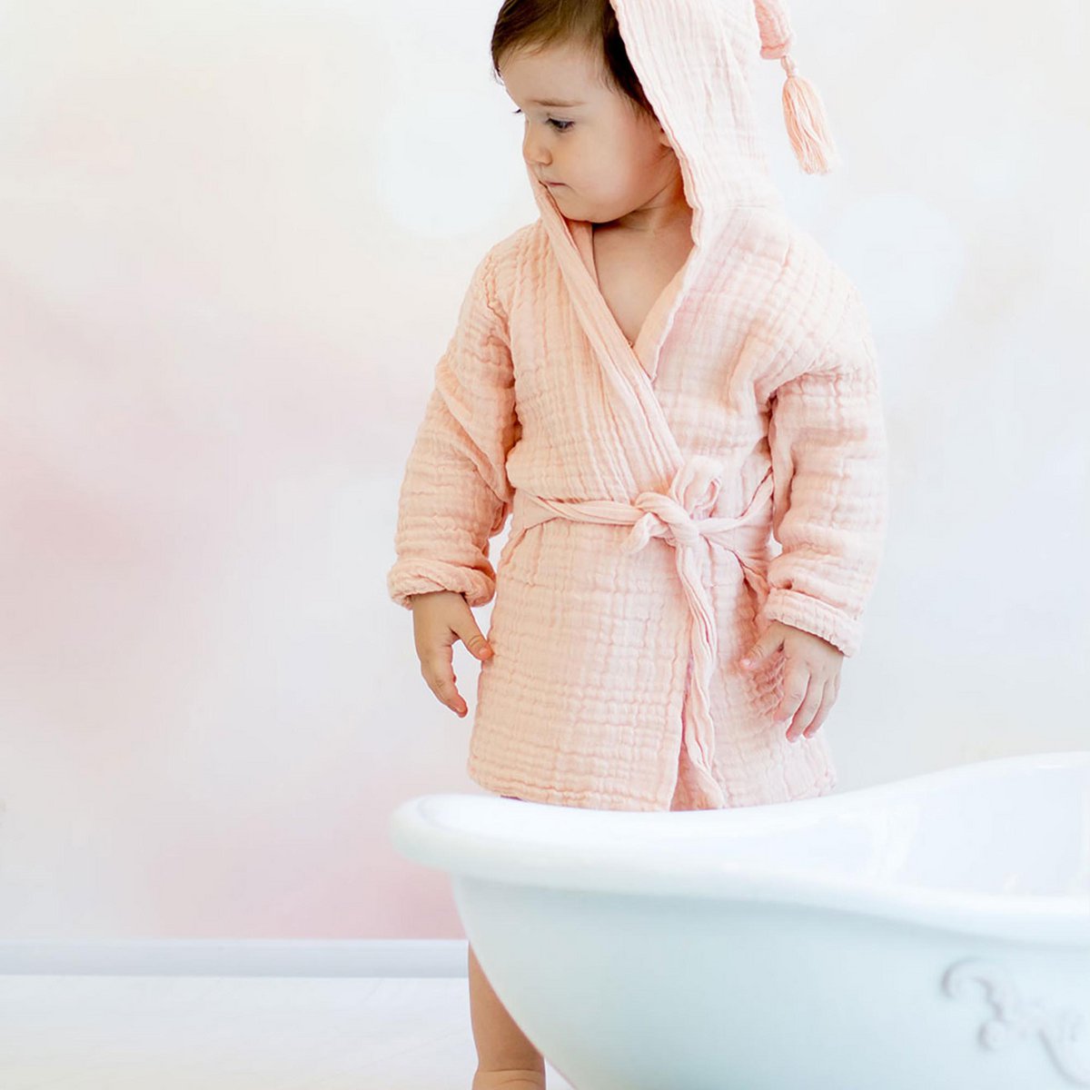 OrganicEra Biologische Mousseline Badjas, 1-2 jaar, Zalm