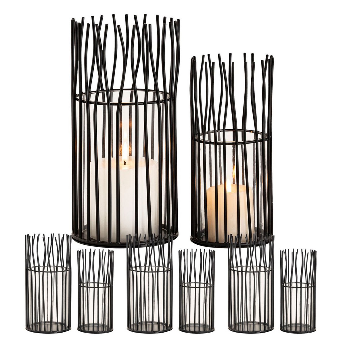 Windlicht 8-delige set 2 x 4 PU Kandelaar Tea Light Holder Loft Black of Silver Candlestick