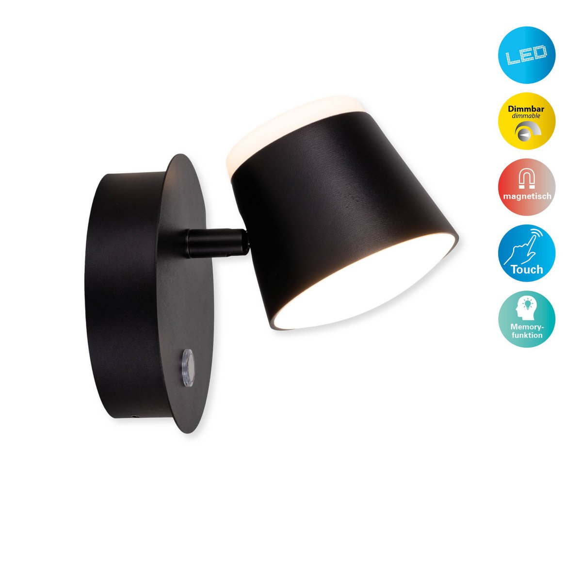 Wordeloos wandlicht "tondo" magnetisch, ca. 12 x 14,5 cm, gemaakt van black metal, voor binnen