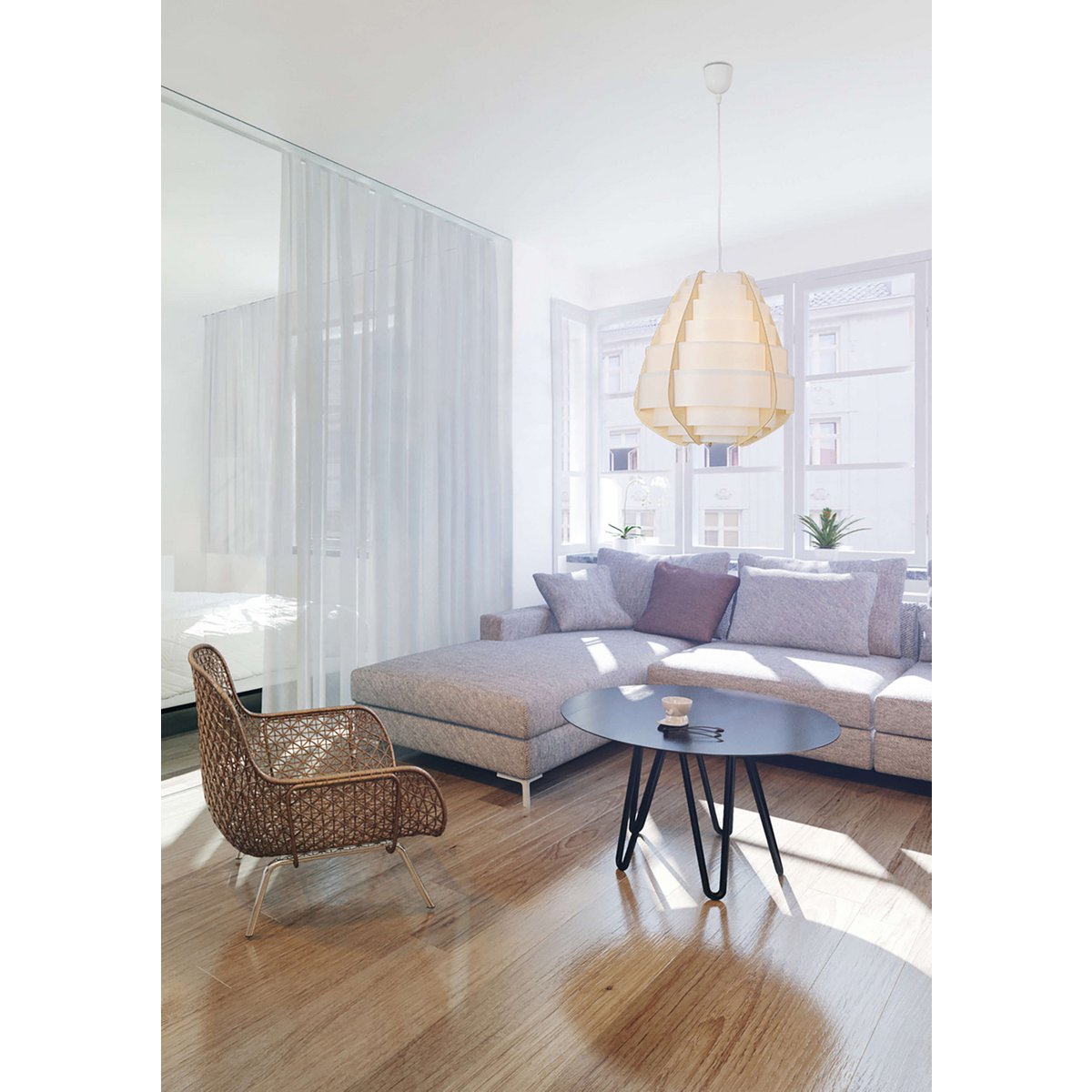 Hanglamp "Malmö", hanglamp gemaakt van plastic in beige, E27 -aansluiting, voor eetkamer, woonkamer, gang of kantoor, met een Ø37 cm