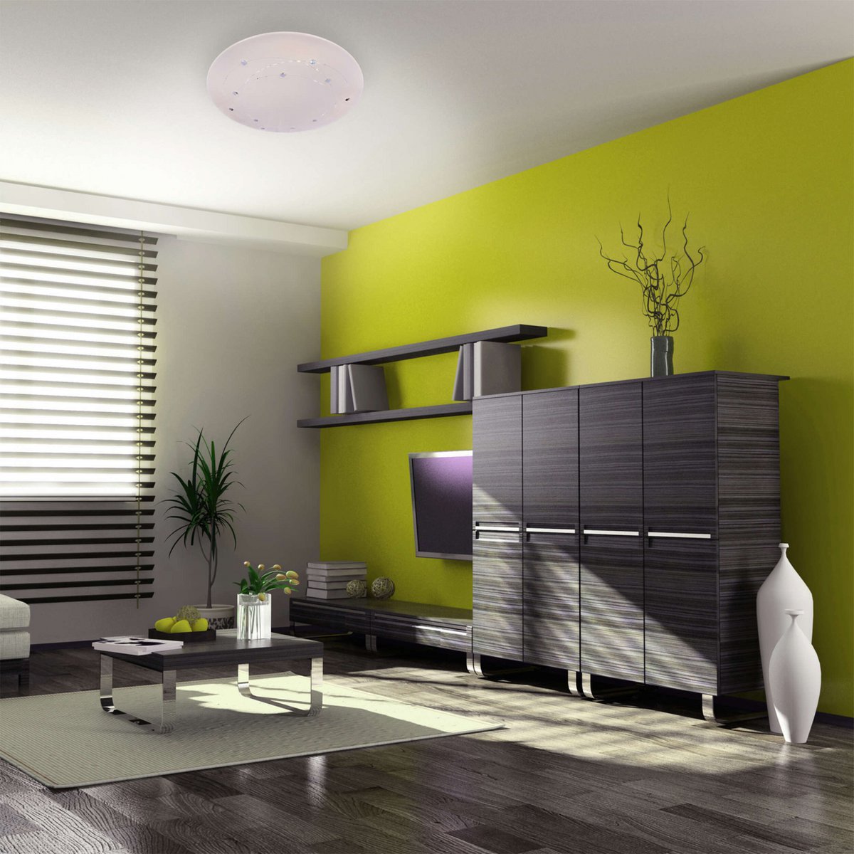 LED -plafondlamp Lissabon met kristaleffect, plafondlamp, metaal en plastic, wit, geïntegreerde LED, verlichting voor woonkamer, kantoor of gang