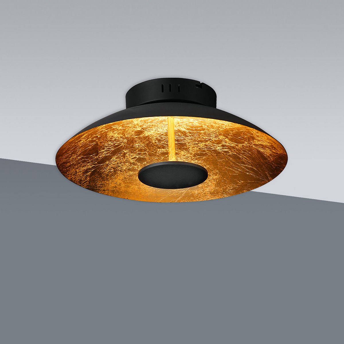 LED -plafondlamp "Firenze" metalen plafondlamp in het zwart en goud, stevig geïnstalleerd, verlichting voor woonkamer, kantoor of de toegangsstang 40 cm diameter