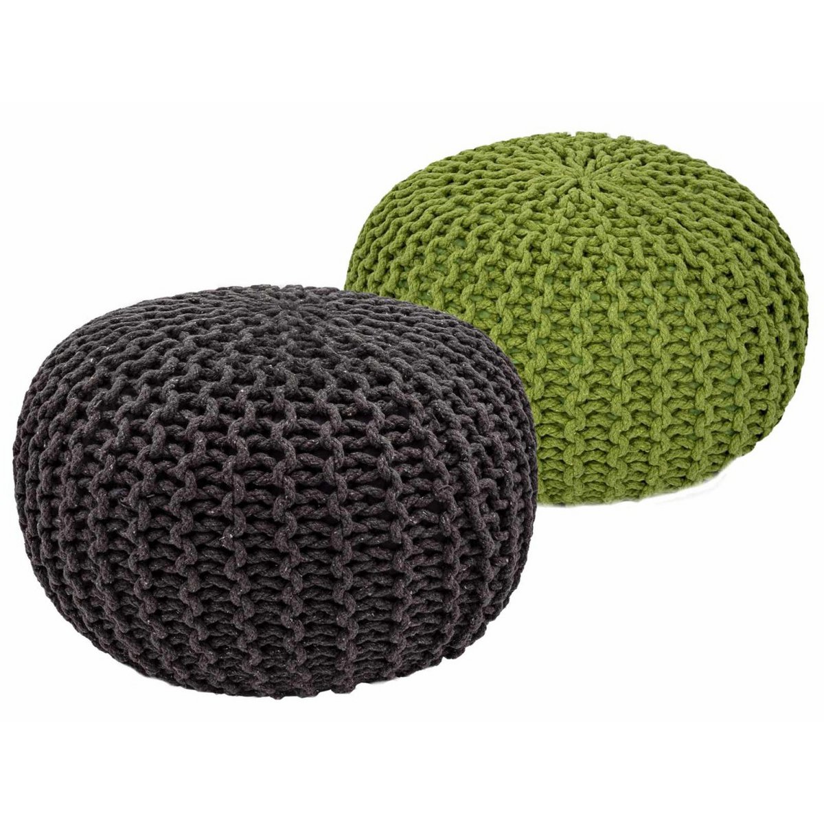 Sitzhocker Pouf SET 2 Stück Ø 55 cm H 37 cm Strickhocker Bodenkissen Grobstrick-Optik nachhaltig