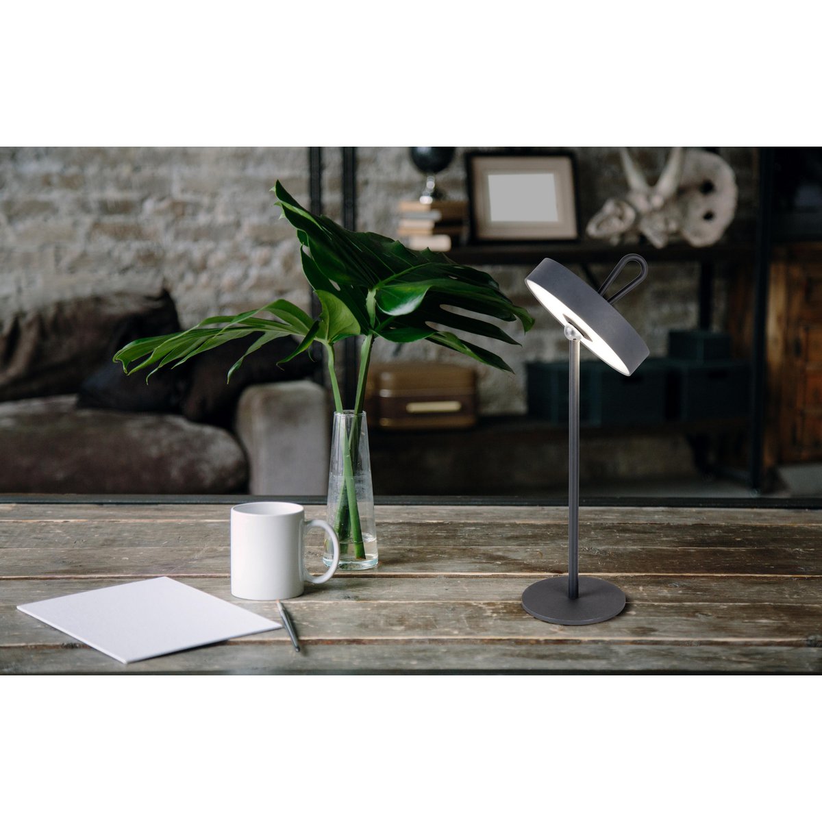 LED -batterijtafellamp magnetisch "ella" voor buiten en binnen, gemaakt van metaal en plastic in grijs, 35 cm hoog